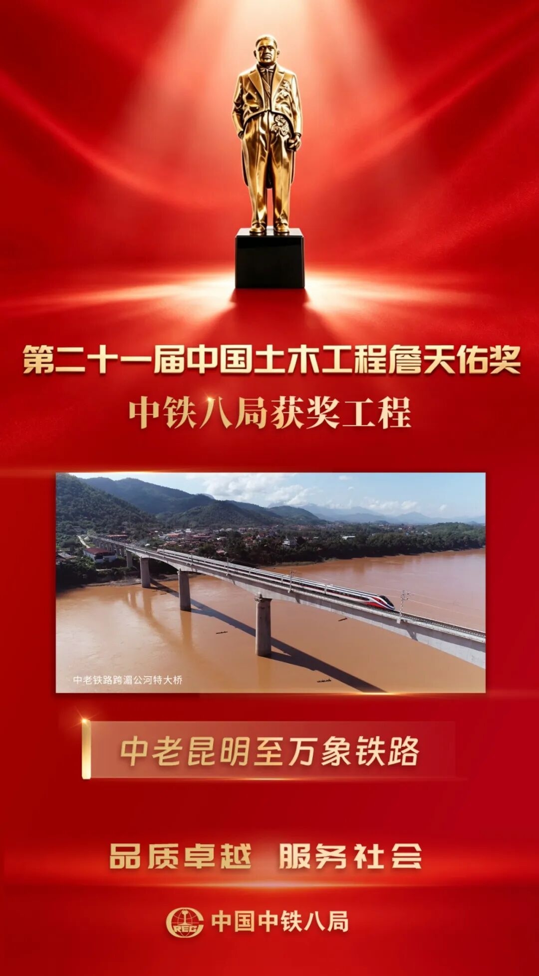 公司参建的中老铁路荣获詹天佑奖